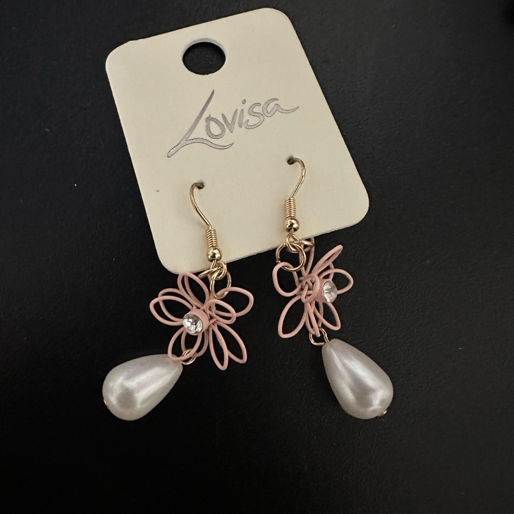 Lovisa- Pink And Gold Floral Drop Earrings